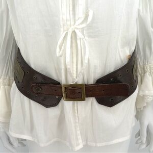 Nine West Distressed 100% Genuine Brown Leather Belt Sits Low on Waist